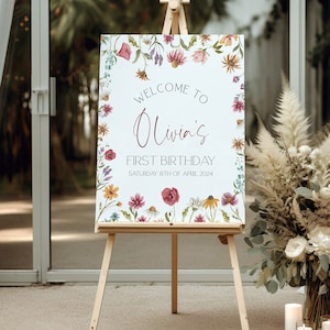 Wildflower 1st Birthday Welcome Sign, Wildflower Birthday Sign, Wildflower Birthday Decor, Wildflower 1st Birthday, Garden Party, Template