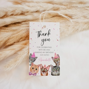 Cat Birthday Favor Tag, Cat Birthday Decor, Favor Tag, Cat Party Thank you Tag, Editable Template