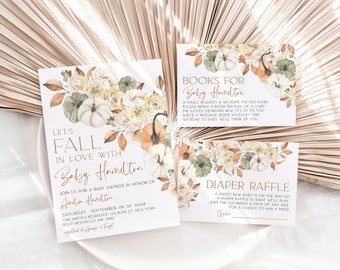 Fall in Love Pumpkin Baby Shower Invitation, Little Pumpkin Baby Shower Invite, Fall Baby Shower Invitation, Gender Neutral, Baby Shower Set