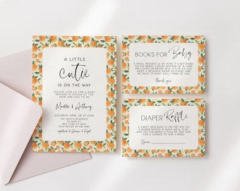 Little Cutie Baby Shower Invitation, Orange Baby Shower Invite, Citrus Baby Shower, Little Cutie Baby Shower Invite, Editable Template