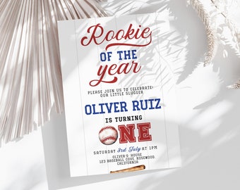 Rookie of the Year Einladung, Baseball 1. Geburtstag einladen, Baseball-Geburtstags-Einladung, unser kleiner Slugger, Baseball-Geburtstag, Vorlage