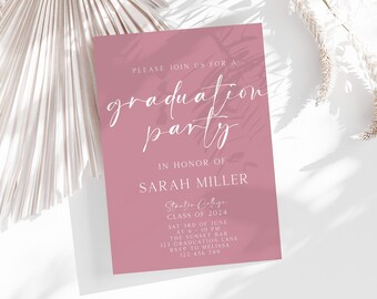 Mauve Graduation Party Invite, Graduation Invitation, High School Graduation, College Grad, Graduation Party Invite, Girl Grad, Template