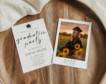 Graduation Party Invitation, Graduation Invitation, Graduation Announcement, Graduation, High School, Minimal,  With Photo, Template