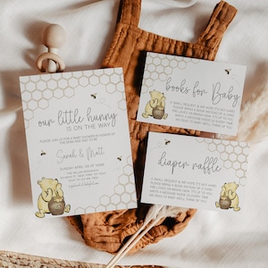 Classic Winnie the Pooh Baby Shower Invitation, Classic Winnie the Pooh Baby Shower Invite, Baby Shower Invite Neutral, Minimal, Template