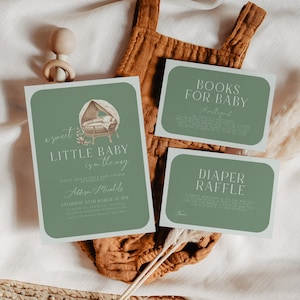 Boho Baby Shower Invitation Green, Boy Boho Baby Shower Invite, Baby Shower Invitation Boy, Modern Boho Baby Shower, Editable Template