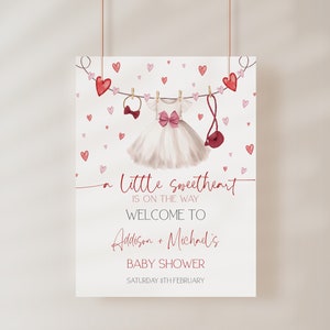Little Sweetheart Baby Shower Welcome Sign, Valentine Baby Shower Welcome Sign, Hearts Baby Shower Decor, Baby Clothes, Editable Template