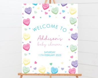 Conversation Hearts Baby Shower Welcome Sign, Sweetheart Valentine Welcome Sign, Valentine Baby Shower Decor, Heart Baby Shower, Editable