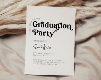 Graduation Invitation Template, Graduation Invitation, Modern Grad Invitation, Graduation Invite, Minimal, Her, Editable Template