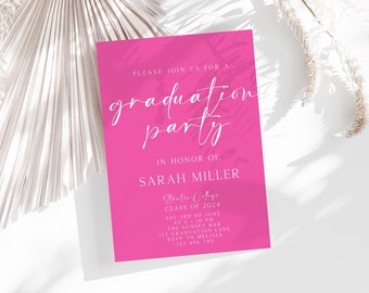Pink Graduation Party Invite, Graduation Invitation, High School Graduation, College Grad, Graduation Party Invite, Girl Grad, Template