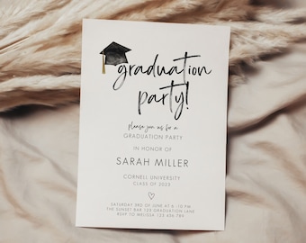 Graduation Party Invitation, Graduation Invitation Template, high School Graduation, Graduation Party Invite, Editable Template