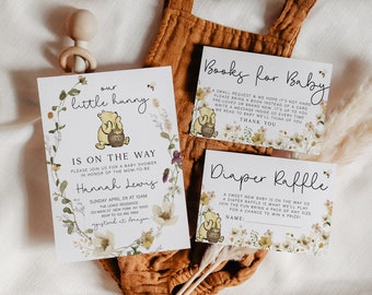 Classic Winnie the Pooh Baby Shower Invitation, Classic Winnie the Pooh Baby Shower Invite, Baby Shower Invitation Neutral, Editable