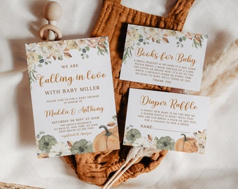 Falling in Love Baby Shower Invitation, Little Pumpkin Baby Shower Invitation, Fall Baby Shower Invitation, Gender Neutral, Baby Shower Set
