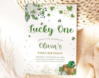 Lucky One Einladung Lucky One First Birthday Girl Kleeblatt Geburtstagseinladung St Patrick's Birthday Einladung Kleeblatt 1st Birthday