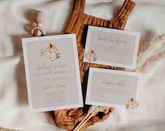 Falling in Love Baby Shower Invitation, Fall in Love Baby Shower Invite, Gender Neutral, Pumpkin Baby Shower Invite, Editable Template