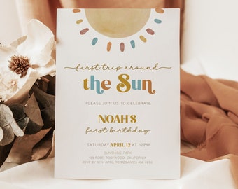 First Trip Around The Sun Invitation, Sun Birthday Invite, Sun Birthday Invitation, Sunshine 1st Birthday Invite, Sun 1st Birthday Invite