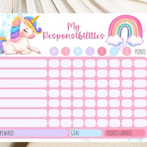 Unicorn Chore Chart, Unicorn Chore Chart Printable, Unicorn Chore Printable, Girls Chore Chart Printable