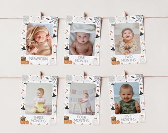 Striscione fotografico per il primo compleanno da brivido, biglietti fotografici per il compleanno di Halloween, decorazioni per il primo compleanno da brivido, decorazioni per il primo compleanno di Halloween, modello