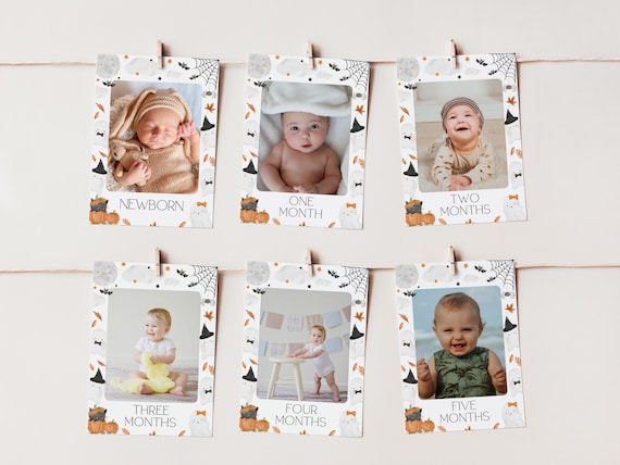 Spooky One Birthday Photo Banner, Halloween Birthday Photo Cards, Spooky One Birthday Decor, Halloween 1st Birthday Decoration, Template