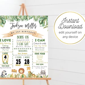 Wild One Milestone Board, Safari Animals, Wild One Birthday, Instant Download, Edit yourself
