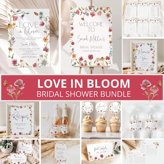 Love in Bloom Bridal Shower Bundle, Love in Bloom Bridal Shower Invitation, Spring Bridal Shower, Bridal Shower Decor, Editable Template