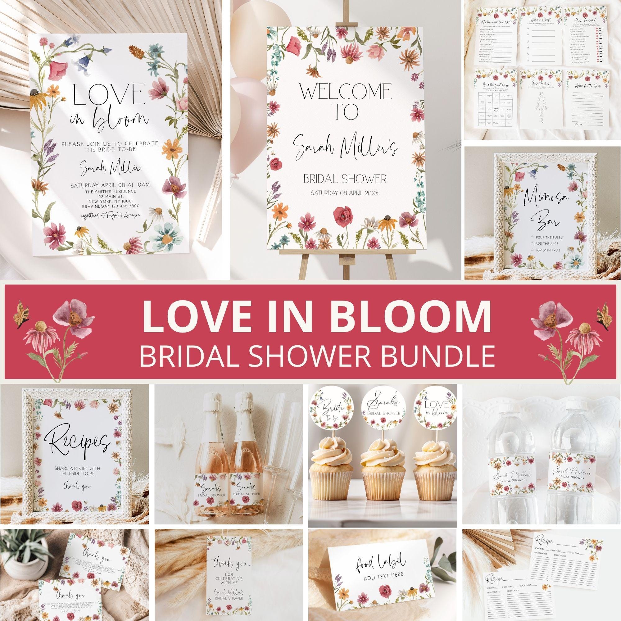 Love in Bloom Bridal Shower Bundle, Love in Bloom Bridal Shower Invitation, Spring Bridal Shower, Bridal Shower Decor, Editable Template