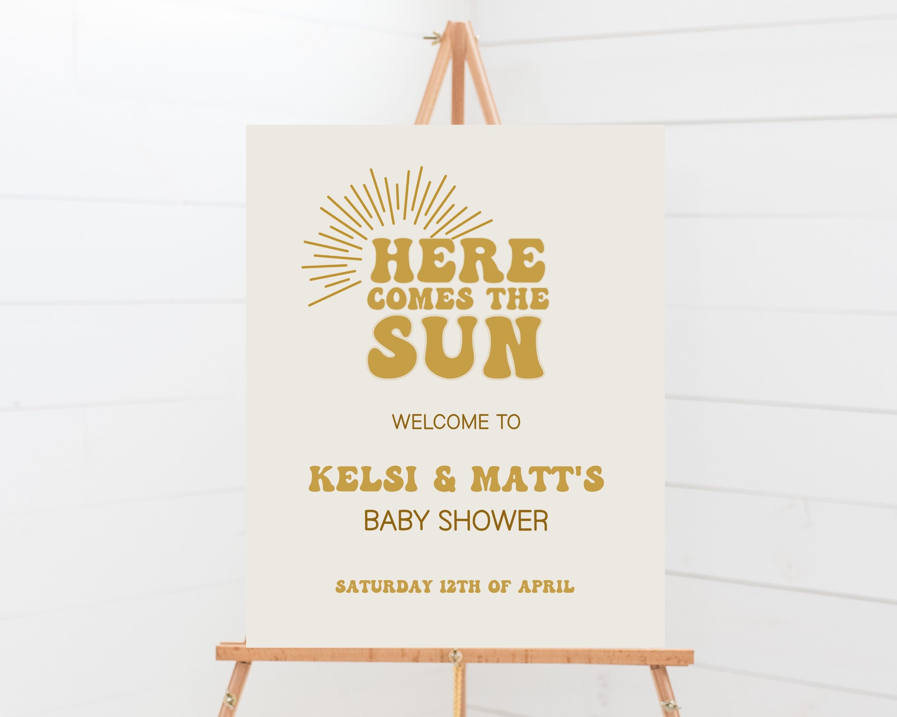 Here Comes the Sun Baby Shower Welcome Sign, Here Comes the Sun Baby Shower Decorations, Sun Baby Shower Decor, Editable Template
