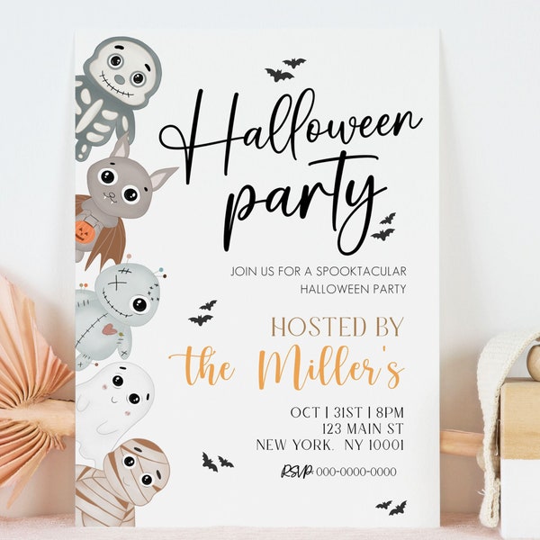 Invitación a la fiesta de Halloween, invitación a la fiesta de Halloween, invitación neutral de Halloween, fiesta de Halloween para niños, editable, descarga instantánea