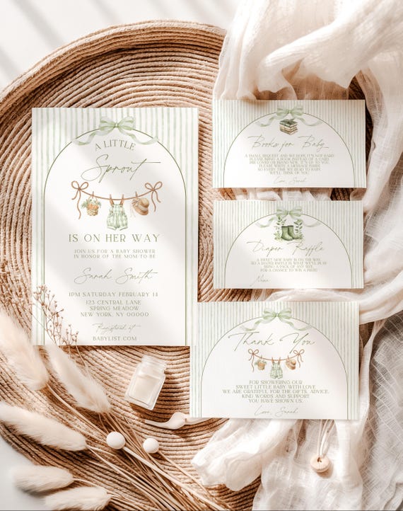 Little Sprout Baby Shower Invitation Suite, Farmers Market Baby Shower, Country Baby Shower, Little Sprout, Locally Grown, Canva Template