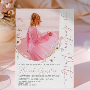 Pink Bow Graduation Party Invitation, Graduation Invitation Template, Graduation Announcement, Graduation invitation, Photo, Canva Template