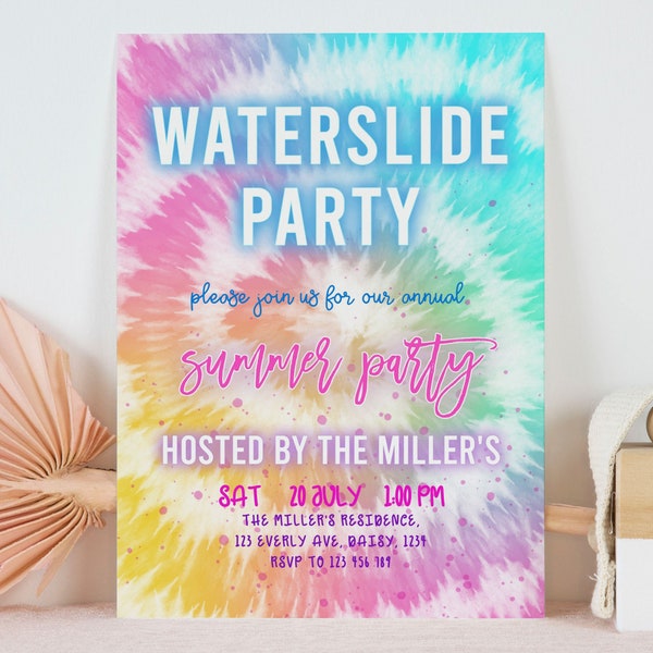 Waterslide Party Invitation, Waterslide Birthday Invitation, Waterslide Birthday Party Invitation, Summer Party Invitation, Invite, Editable