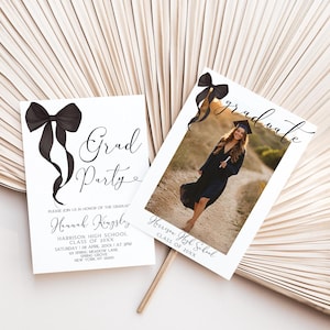 Black Bow Graduation Party Invitation, Graduation Invitation, Graduation Announcement, Graduation invitation, With Photo, Canva Template