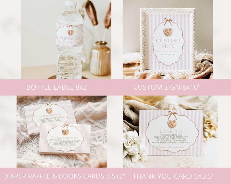 Rosa bulle i ugnen babyshowerpaket, randigt, bulltema, duschdekorationer, flickabebis bild 3