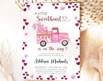 Editable Little Sweetheart Baby Shower Invitation, Valentine Baby Shower Invite, Heart Baby Shower Invitation, Valentine Truck Invite