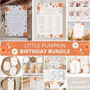 小さなパンプキンの誕生日招待状セット、小さなパンプキンの誕生日デコレーション、秋の誕生日セット、パンプキンの1歳の誕生日セット、誕生日デコレーション