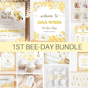 1st Bee Day Birthday Invitation Bundle, Bee Birthday Decor, Bee 1st Birthday Party Templates, Bee Day Birthday Pack