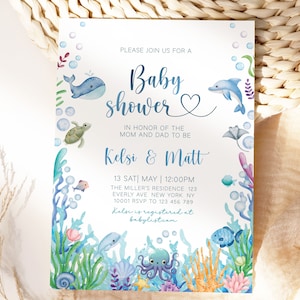 Editable Under The Sea Baby Shower Invitation, Ocean Birthday Invitation, Under the Sea Baby Shower, Ocean Baby Invite, Instant Download