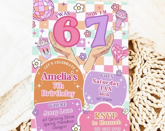 Invitation anniversaire 6-7 ans, invitation anniversaire 6-7, invitation 7e anniversaire, thème rétro, modèle toile 5 x 7"