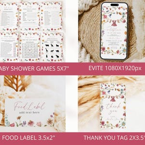Little Wildflower Baby Shower Bundle, Spring Wildflower Baby Shower,Baby Shower Decorations, Dress Wildflower Invite, Canva Templates image 3