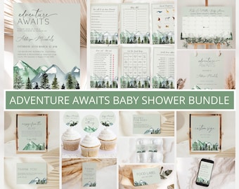 Adventure Baby Shower Bundle, Adventure Awaits Baby Shower Invitation Bundle, Adventure Begins Baby shower Decor, Adventure Shower Invites