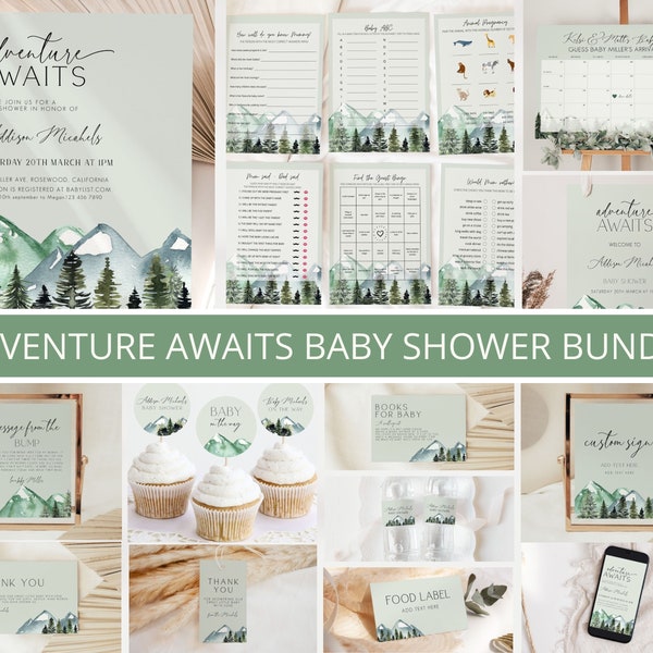 Adventure Baby Shower Bundle, Adventure Awaits Baby Shower Invitation Bundle, Adventure Begins Baby shower Decor, Adventure Shower Invites