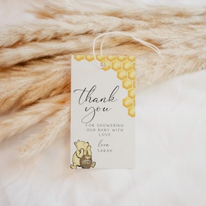 Klassischer Winnie the Pooh Favor Tag, Winnie the Pooh-Babyparty, Favor Tag Printable, Geschenkanhänger, bearbeitbare Vorlage