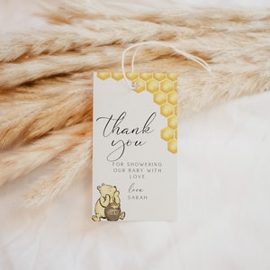 Classic Winnie the Pooh Favor Tag, Winnie the Pooh Baby Shower, Favor Tag Printable, gift tag, Editable Template image 1