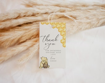 Klassischer Winnie the Pooh Favor Tag, Winnie the Pooh-Babyparty, Favor Tag Printable, Geschenkanhänger, bearbeitbare Vorlage