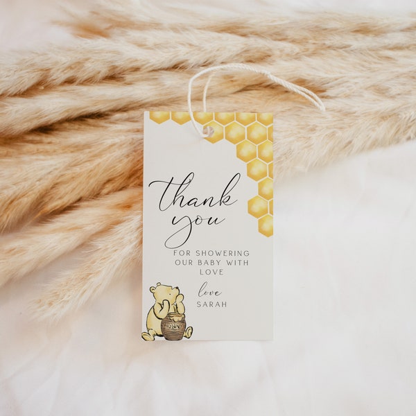 Classic Winnie the Pooh Favor Tag, Winnie the Pooh Baby Shower, Favor Tag Printable,  gift tag, Editable Template