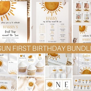 First Trip Around The Sun Bundle, Sun Birthday Bundle, Sun Birthday Invitation Bundle, Sunshine 1st Birthday Invite, Sun 1st Birthday