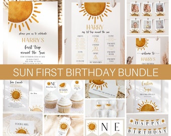 First Trip Around The Sun Bundle, Sun Birthday Bundle, Sun Birthday Invitation Bundle, Sunshine 1st Birthday Invite, Sun 1st Birthday