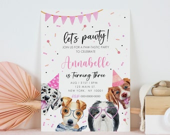 Let's Pawty Invitation, 1st birthday invitation dog, dog birthday invitation, dog birthday invites girl, dog birthday invitation, Editable
