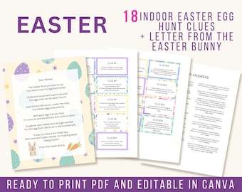 Editable Indoor Easter Egg Hunt Clues, Indoor Easter Scavenger Hunt, Easter Scavenger Hunt, Easter Egg Hunt, Letter from the Easter Bunny