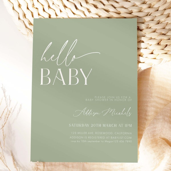 Sage Green Baby Shower Invitation, Minimal Baby Shower Invitation, Minimal Baby Shower Invitation for Boys, Sage Green Baby Shower Invite