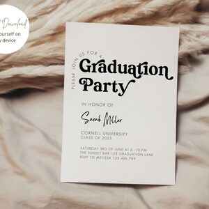 Graduation Invitation Template, Graduation Invitation, Modern Grad Invitation, Graduation Invite, Minimal, Her, Editable Template image 2